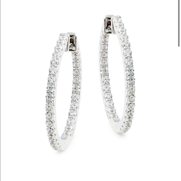 Lafonn Sterling Silver & Simulated Diamond Hoop Earrings - Picture 2 of 6